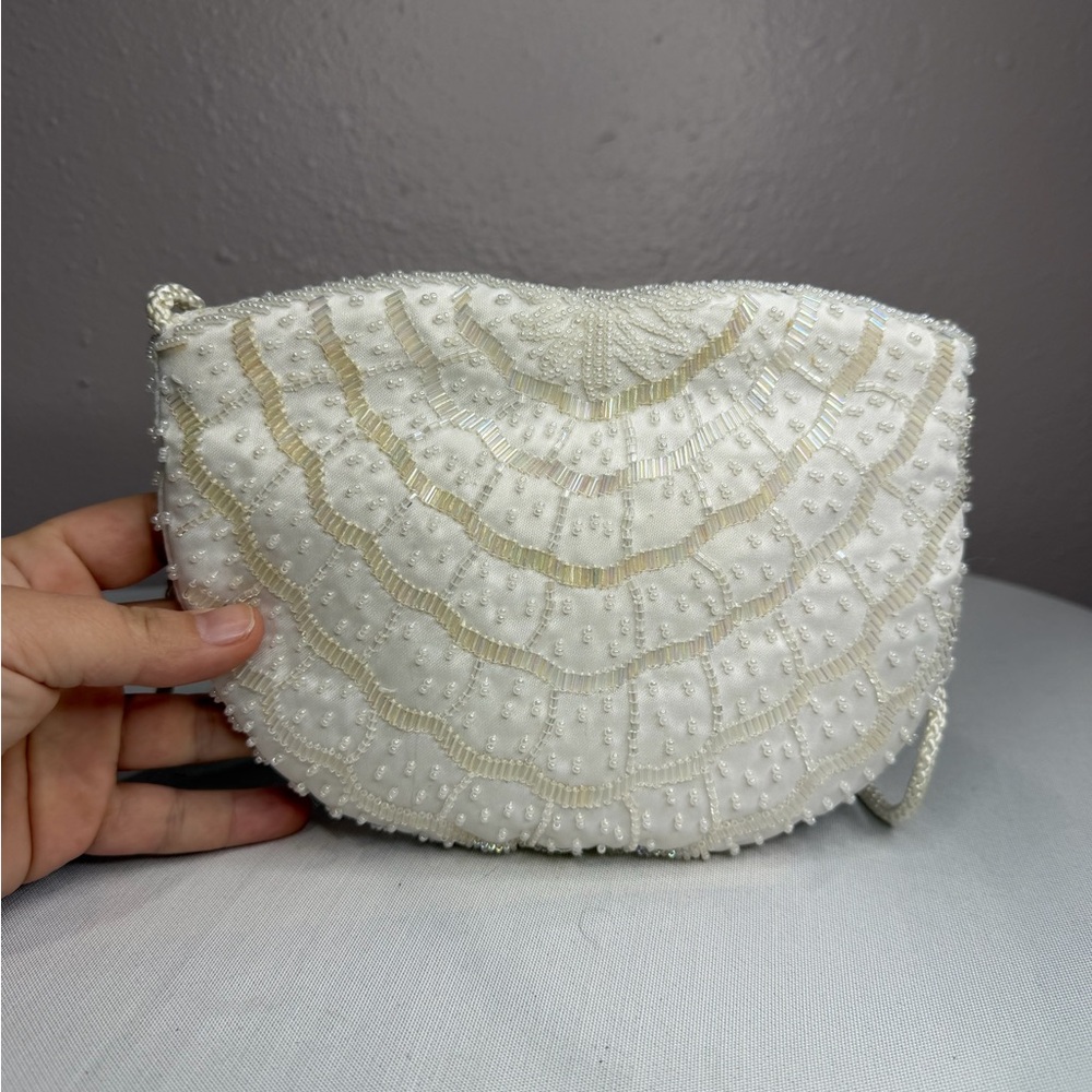 Lord & Taylor White Beaded Evening Bag